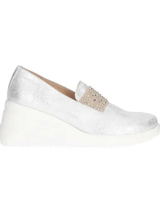 Mocassino con zeppa Wonders da donna argento
