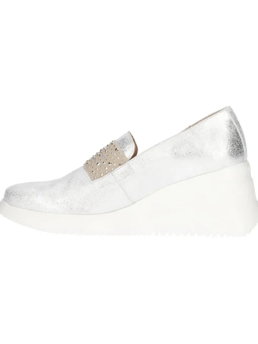Mocassino con zeppa Wonders da donna argento