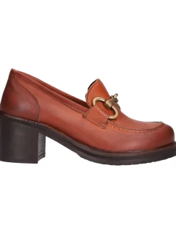 Mocassino tacco largo Barbara Brera da donna cuoio
