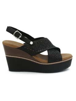 Sandalo Carmela donna nero con zeppa