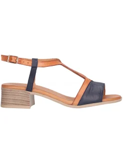 Sandalo con tacco basso Melluso da donna cuoio e blu