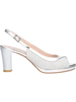 Sandalo elegante con tacco largo Valleverde da donna argento glitter