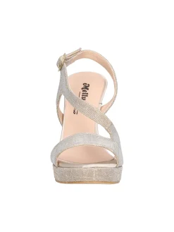 Sandalo tacco fino Melluso da donna platino glitter