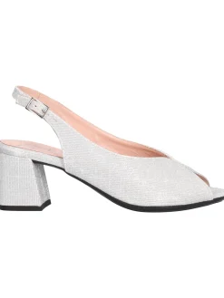 Sandalo tacco largo Confort da donna argento glitter