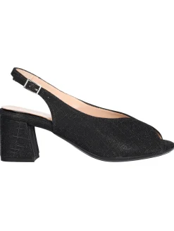 Sandalo tacco largo Confort da donna nero glitter