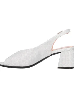 Sandalo tacco largo Confort da donna argento glitter