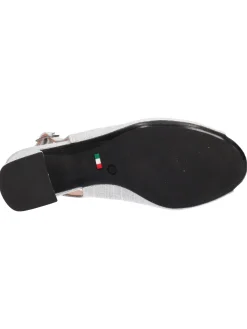 Sandalo tacco largo Confort da donna argento glitter